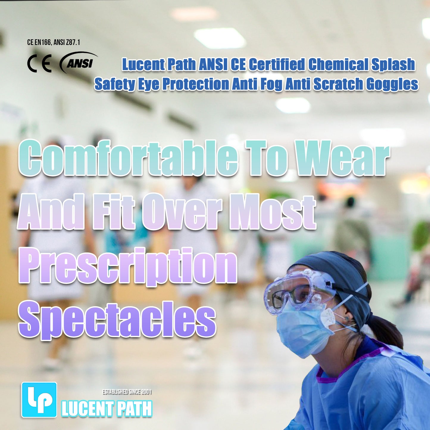 100 Packs Lucent Path ANSI CE Certified Chemical Splash High Impact Safety Eye Protection Anti Fog Anti Scratch Goggles
