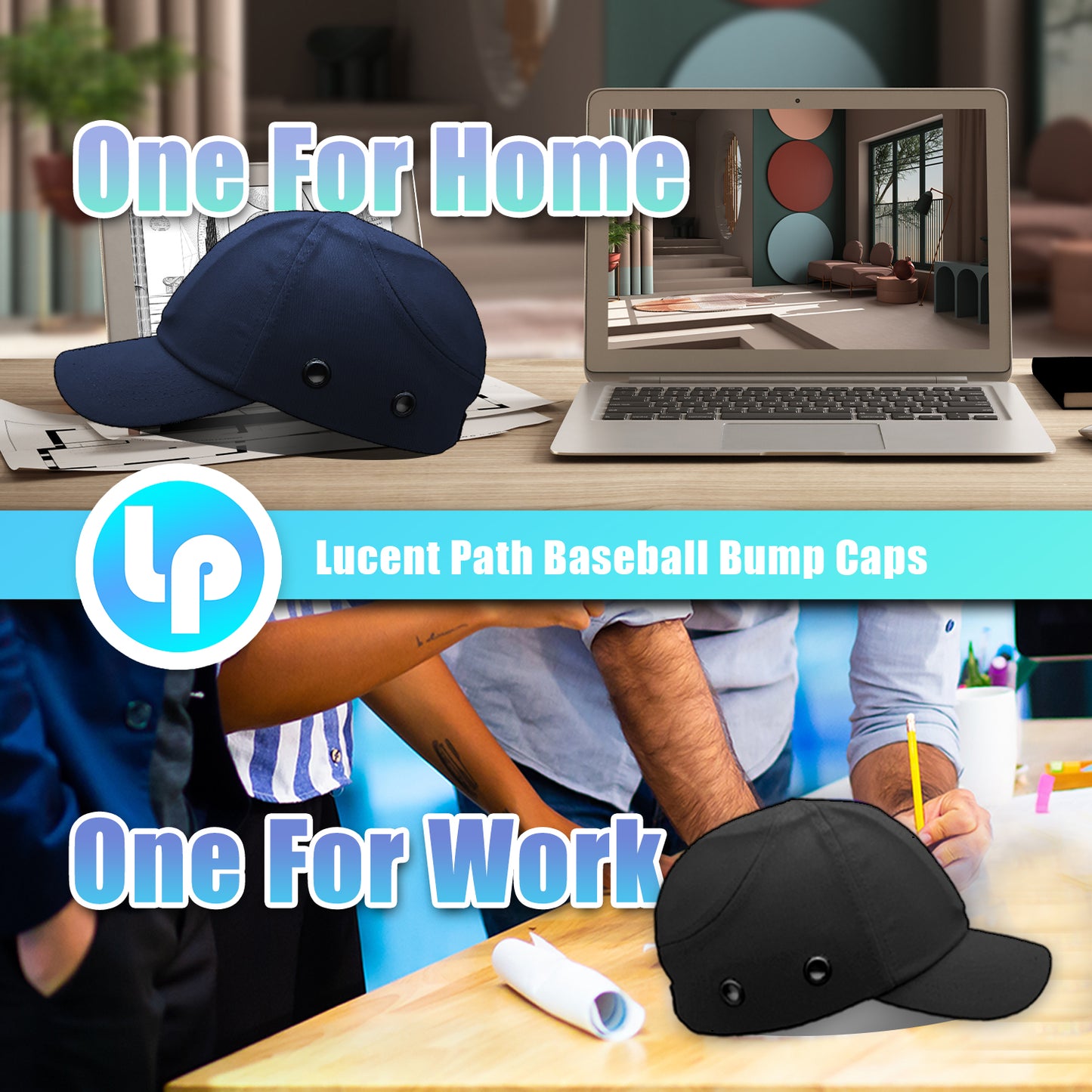 Black and Blue - Lucent Path Baseball Bump Cap Hard Hat Helmet Safety Cap For Men and Women
