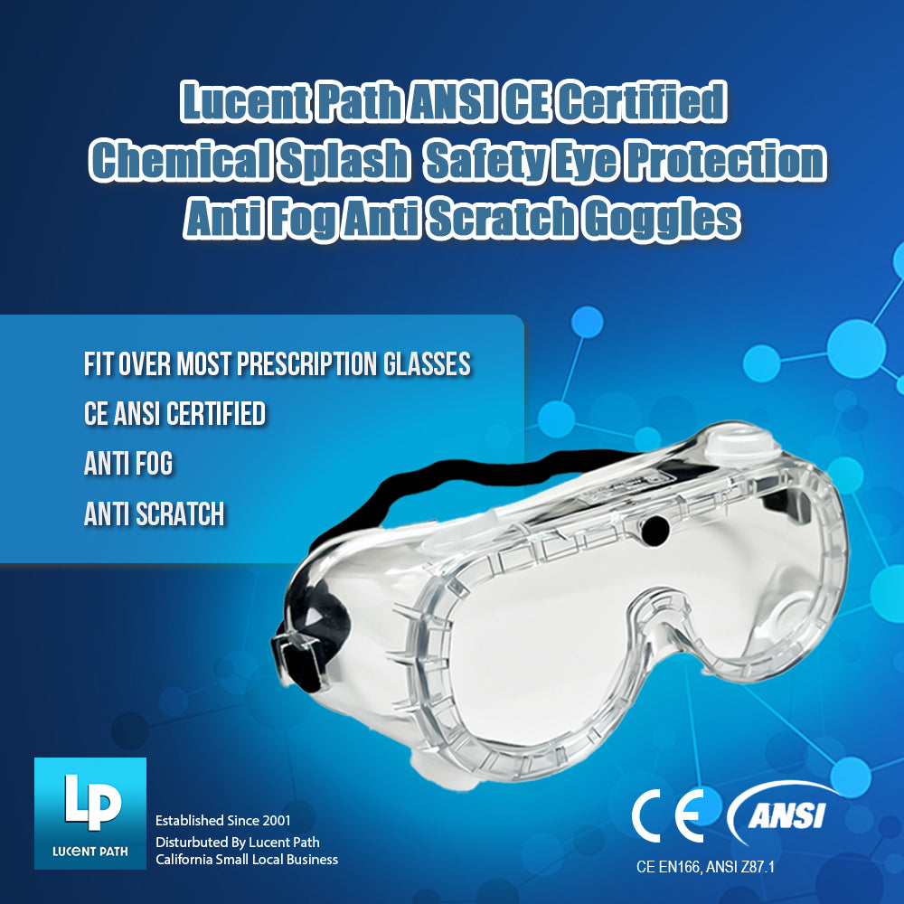 Lucent Path Chemical Splash Safety Goggles Anti Fog Anti Scratch ANSI CE Certified Eye Protection