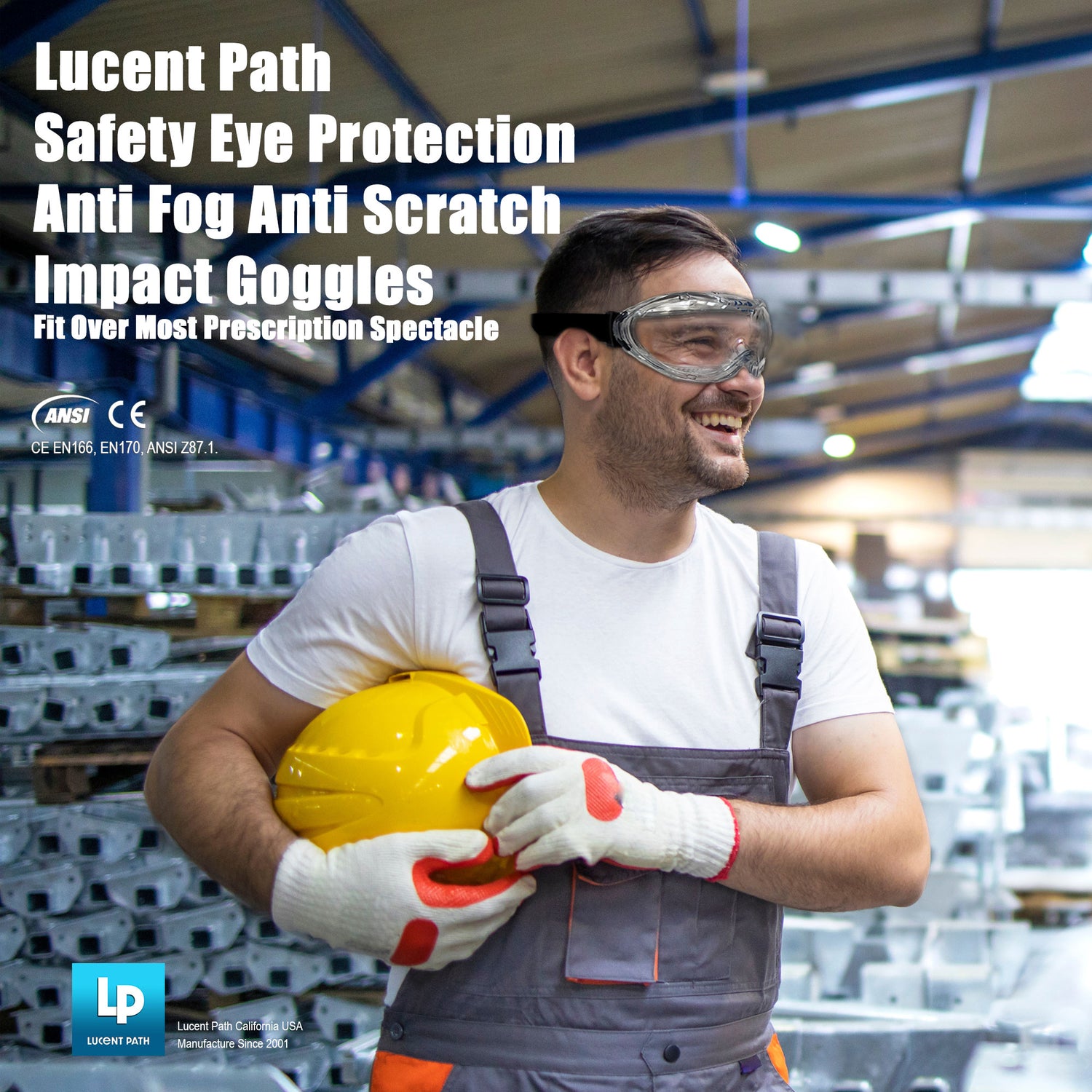 Lucent Path Safety Eye Protection Anti Fog Anti Scratch Impact Goggles Fit Over Most Prescription Spectacle