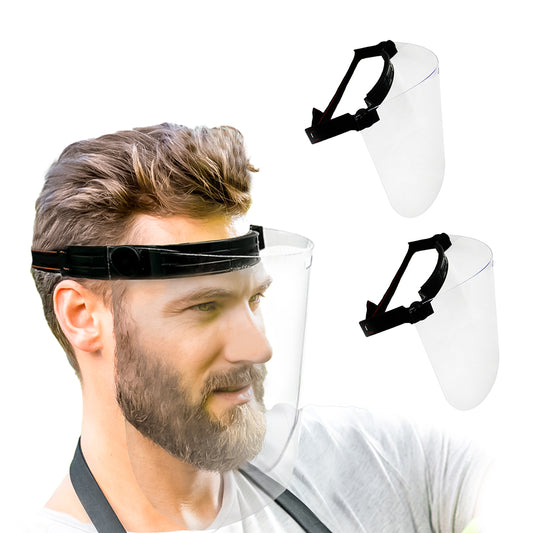 2 Packs ANSI CE Certified Reusable Lift Up Protective Safety Clear Visor Face Shield with an Adjustable Headband