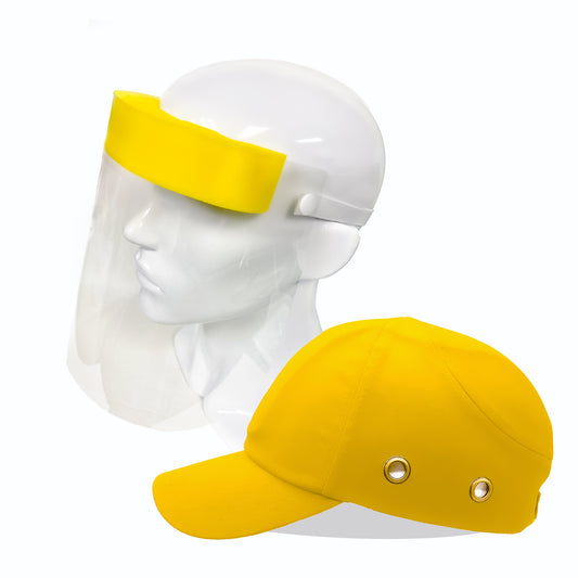 Yellow Sunshine Bundle - Lucent Path One Yellow Baseball Bump Cap and 3 Packs Yellow Disposable Full Face Shield Bundle for Man and Women
