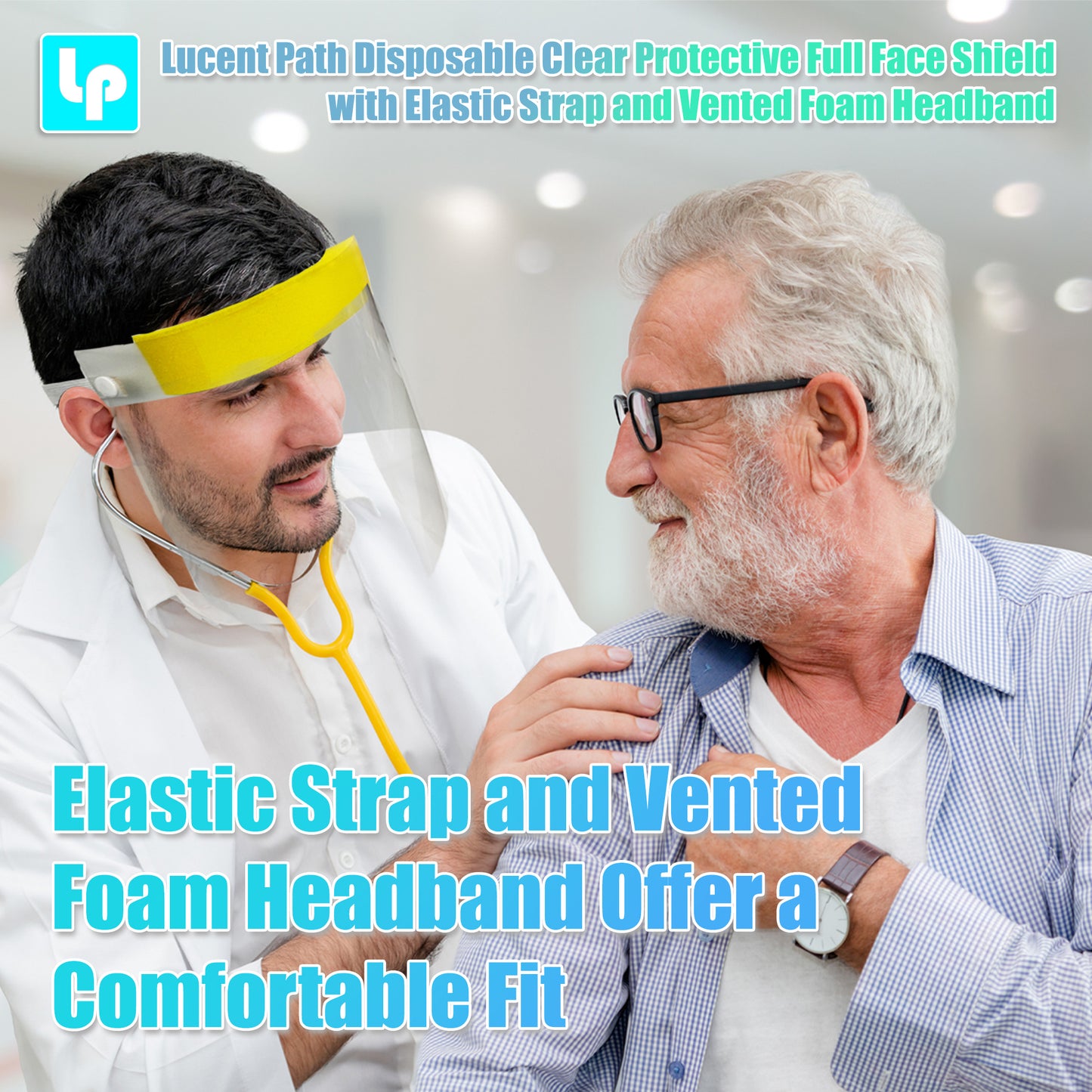 3 packs Lucent Path Disposable Clear Protective Full Face Shield with Elastic Strap and Vented Foam headband