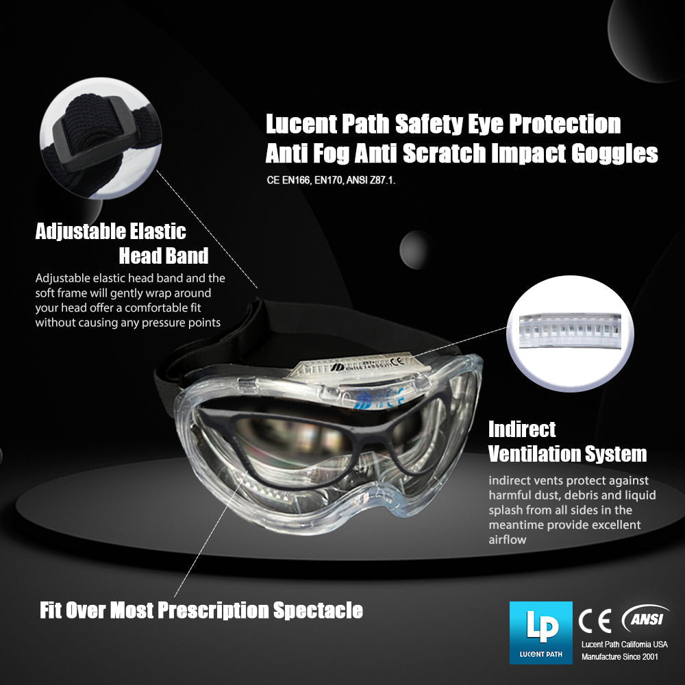 Safety Eye Protection Anti Fog Anti Scratch Impact Goggles Fit Over Most Prescription Spectacle